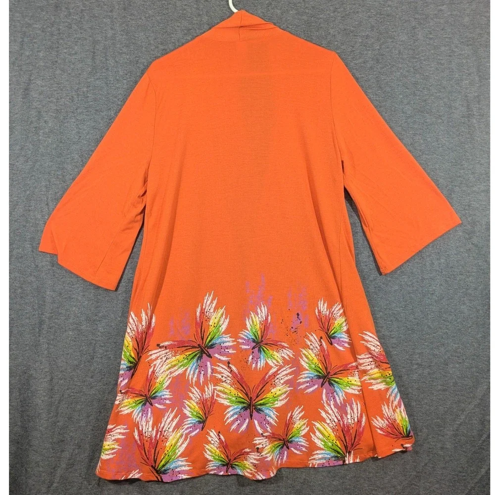 A Walk In the Park Womens Open Cardigan Kimono Orange Abstract Butterfly Size 2X